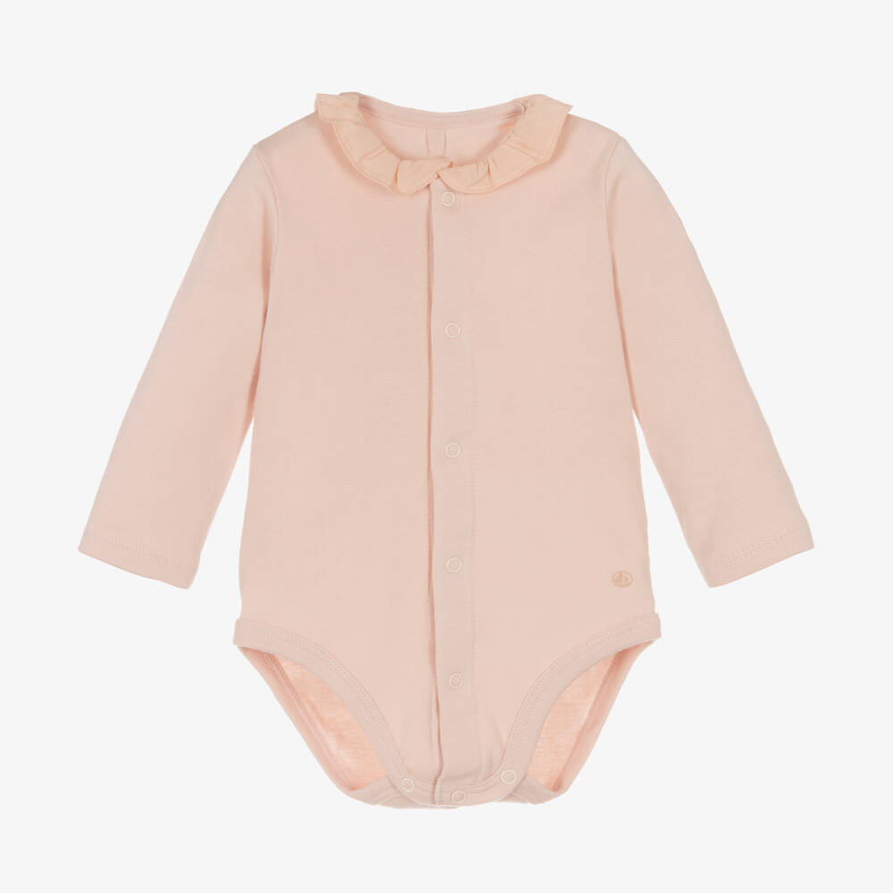 Petit Bateau-Girls Pink Cotton Frill Bodysuit | Childrensalon Outlet