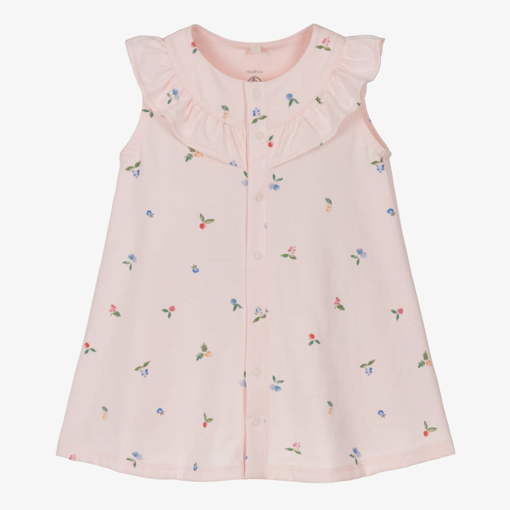 Petit Bateau-فستان بناتي وردي من القطن بنقشة الفواكه | Childrensalon Outlet