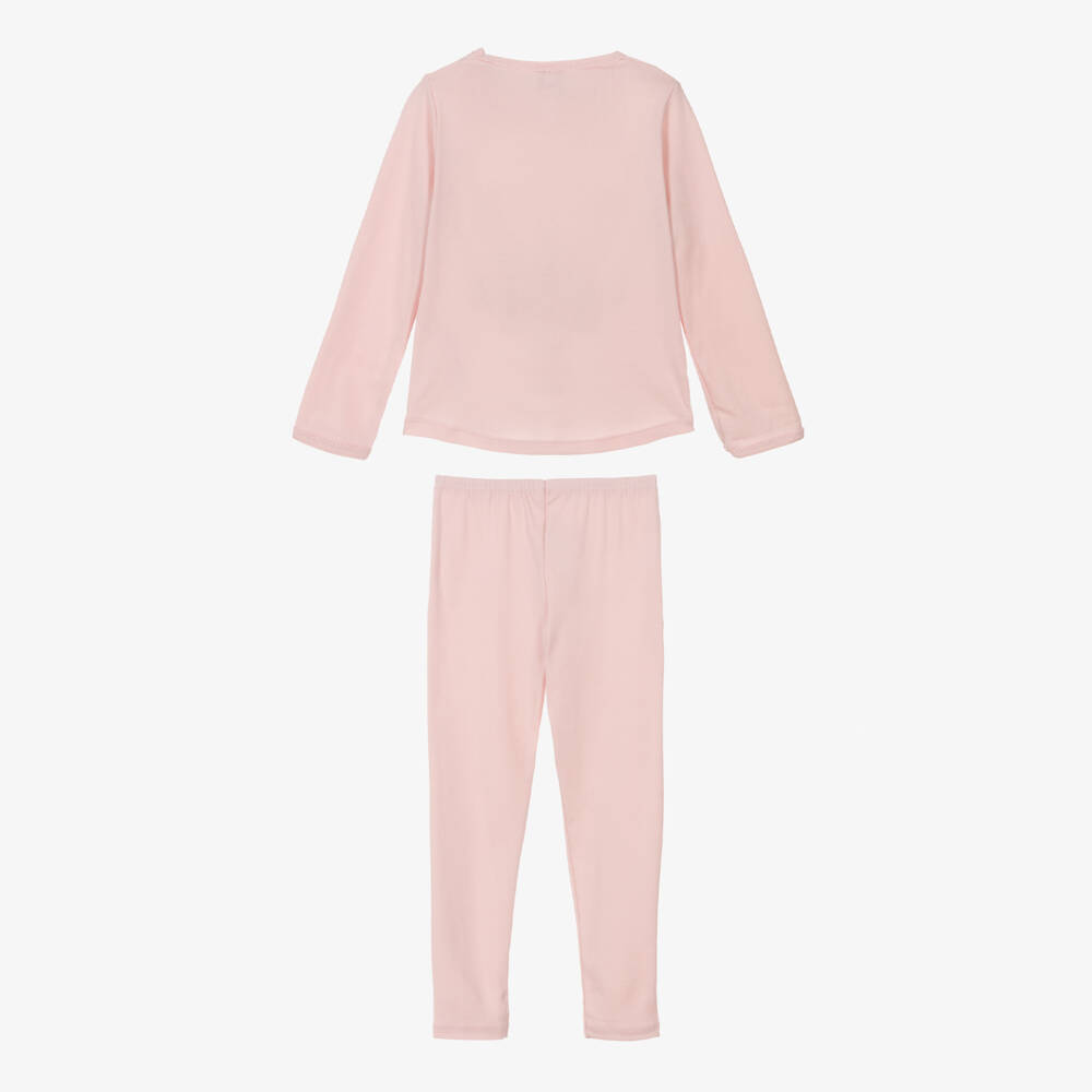 Petit Bateau-Girls Pink Cotton Long Pyjamas with Floral Motif | Childrensalon Outlet