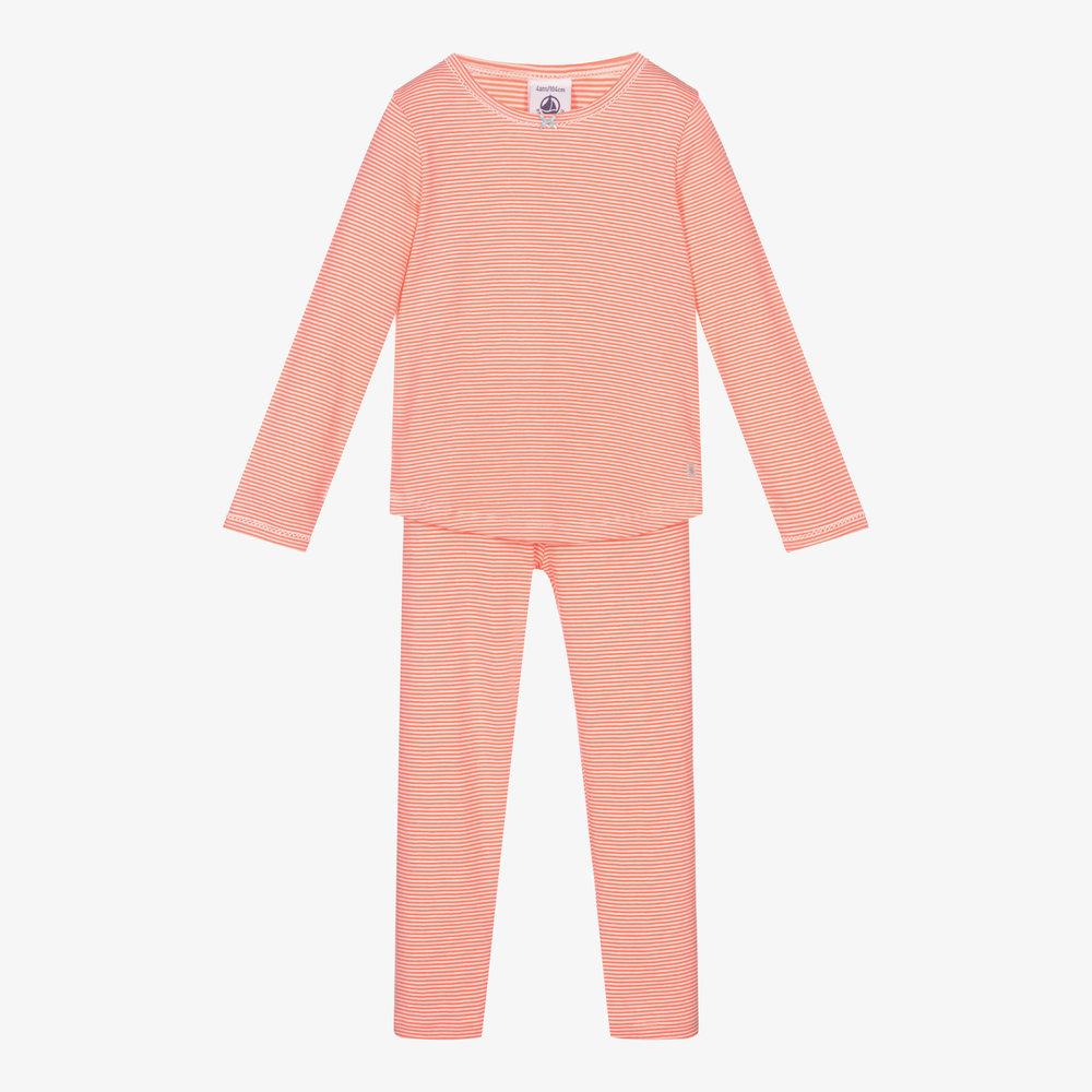 Petit Bateau - Rosafarbener Schlafanzug aus Baumwolle für Mädchen | Childrensalon