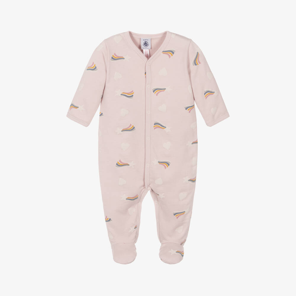 Petit Bateau-Girls Pink Cotton Rainbow Sleepsuit | Childrensalon Outlet