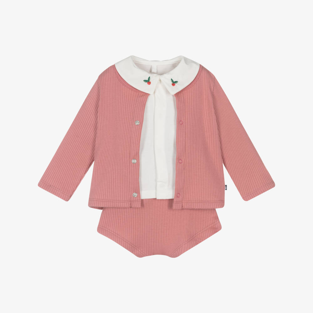 Petit Bateau-Girls Pink Cozy Cotton Ensemble | Childrensalon Outlet