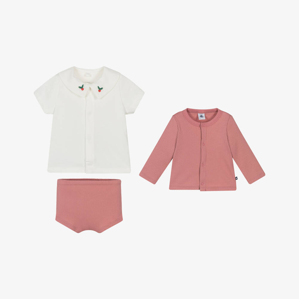 Petit Bateau-Girls Pink Cozy Cotton Ensemble | Childrensalon Outlet