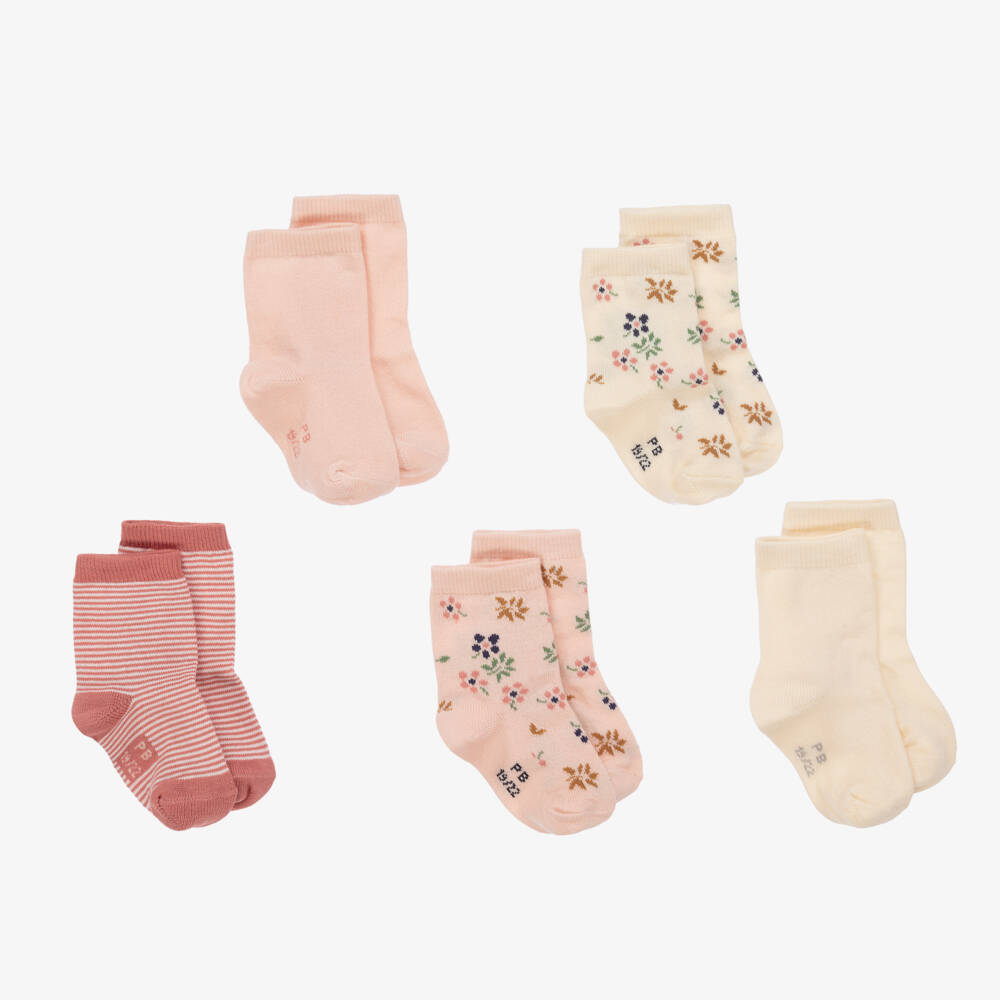 Petit Bateau-Girls Pink & Cream Cotton Socks Set | Childrensalon Outlet