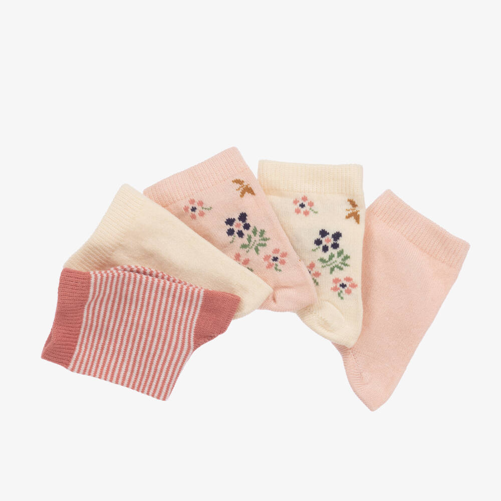Petit Bateau-Girls Pink & Cream Cotton Socks Set | Childrensalon Outlet