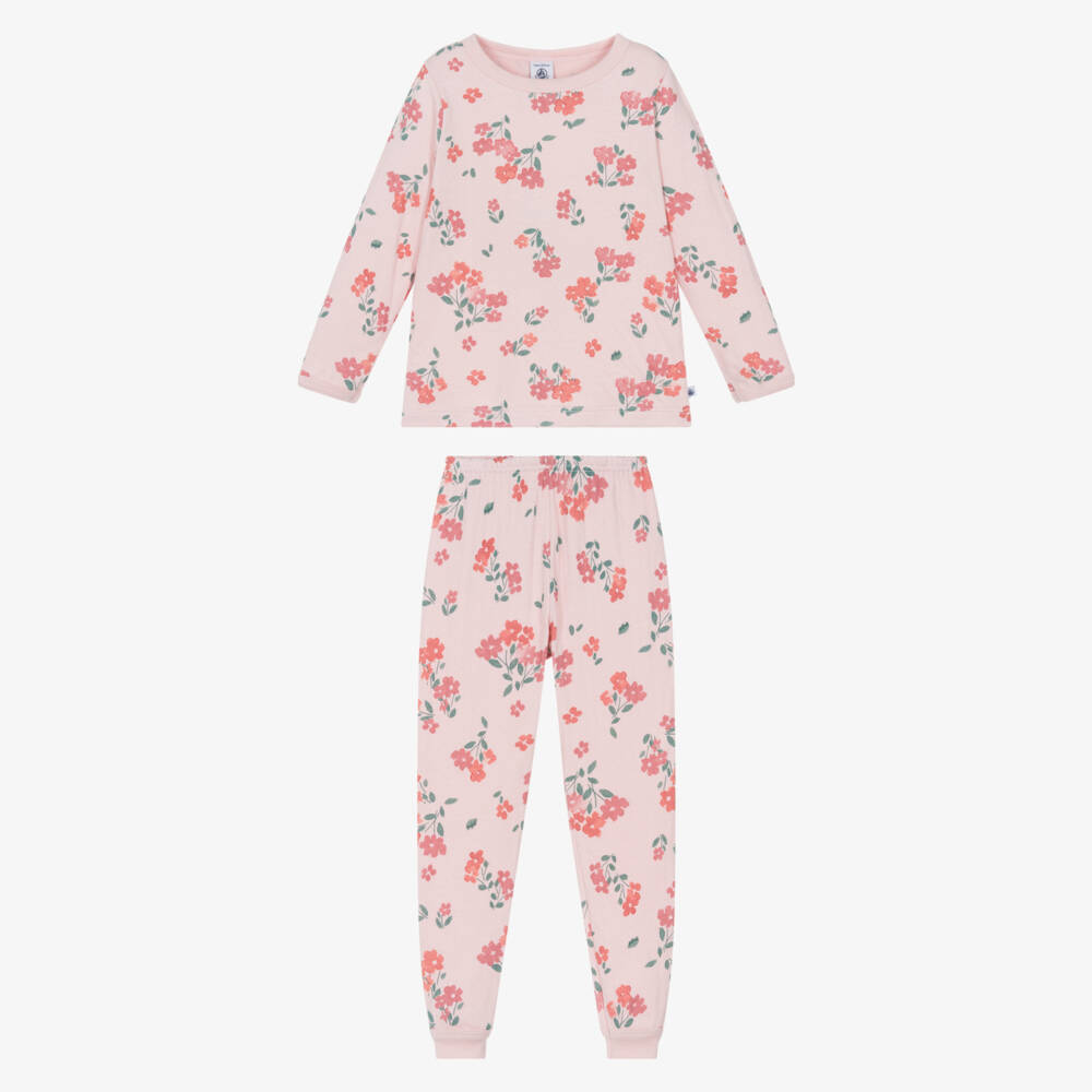 Petit Bateau-Хлопковая пижама с цветочным узором розовая для девочек | Childrensalon Outlet