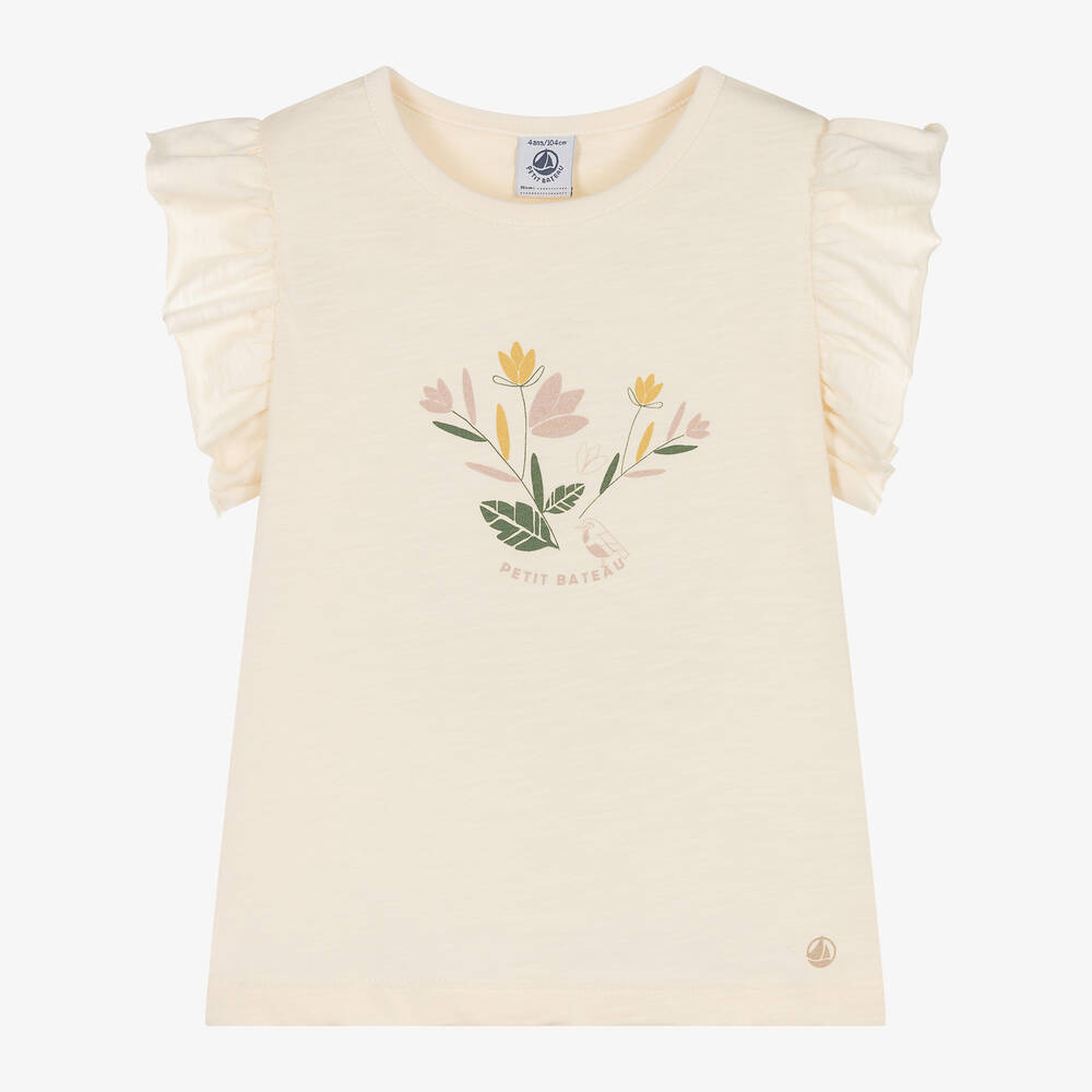 Petit Bateau-Girls Pink Floral Cotton T-Shirt | Childrensalon Outlet