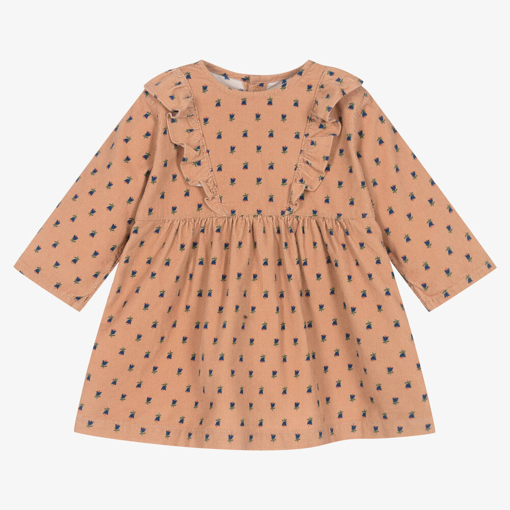 Petit Bateau - Girls Pink Floral Needlecord Dress  | Childrensalon