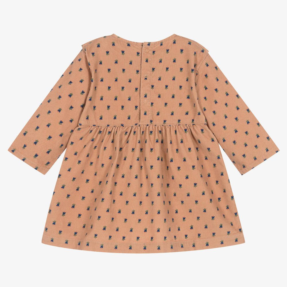 Petit Bateau-Girls Pink Floral Needlecord Dress  | Childrensalon Outlet