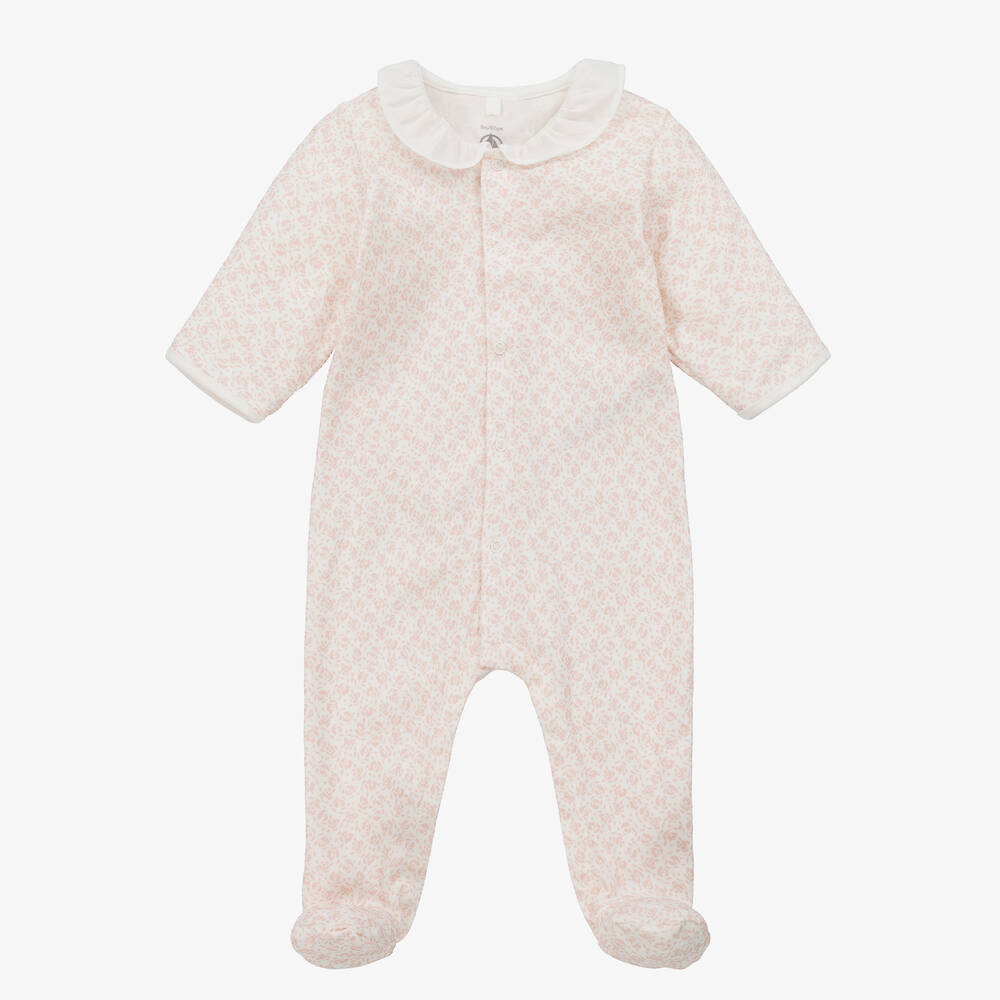 Petit Bateau-Girls Pink Floral Organic Cotton Babygrow | Childrensalon Outlet