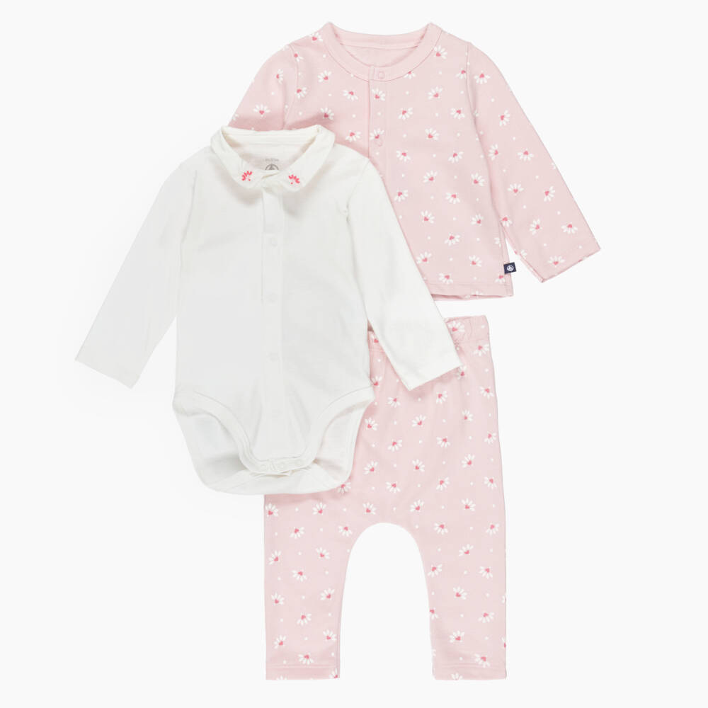 Petit Bateau-Girls Pink Floral Outfit Ensemble | Childrensalon Outlet