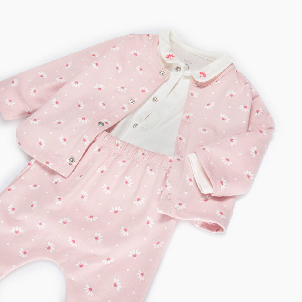 Petit Bateau-Girls Pink Floral Outfit Ensemble | Childrensalon Outlet