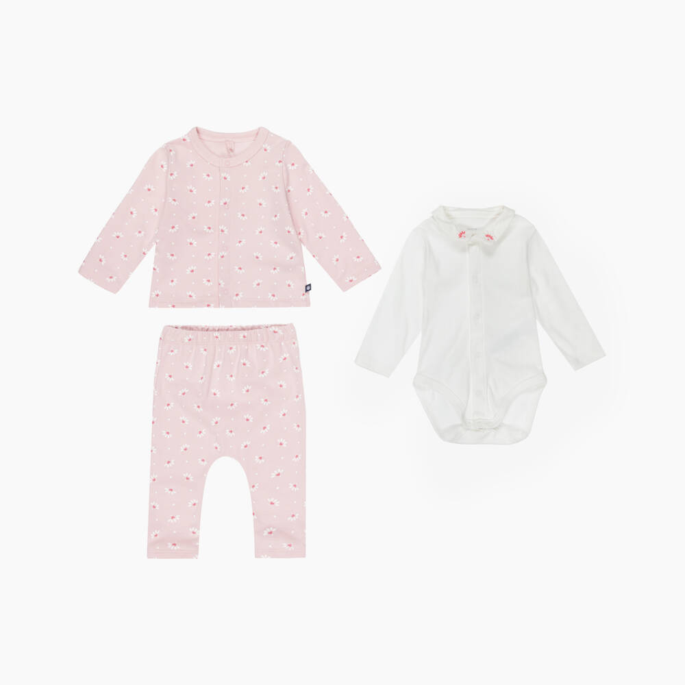Petit Bateau-Girls Pink Floral Outfit Ensemble | Childrensalon Outlet