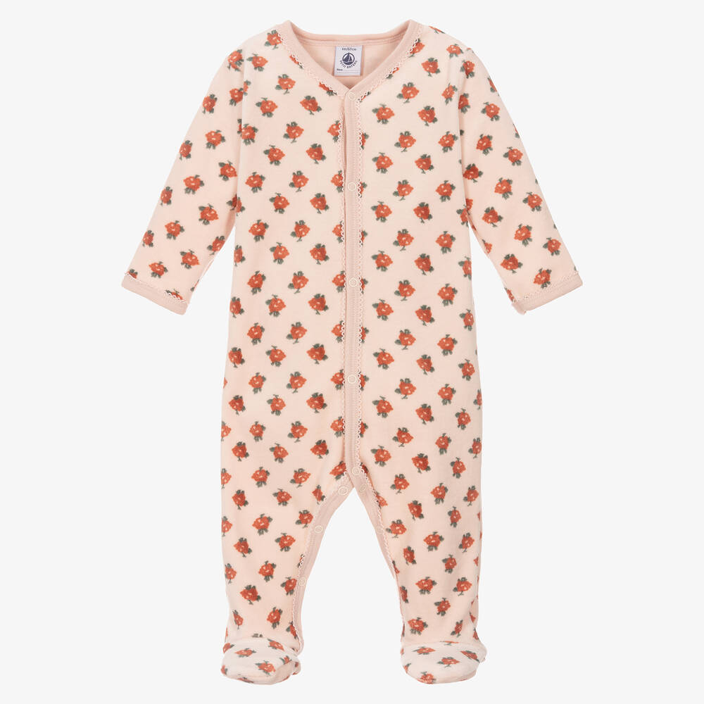 Petit Bateau-أفرول بيبي غرو قطن عضوي قطيفة لون زهري للمولودات | Childrensalon Outlet