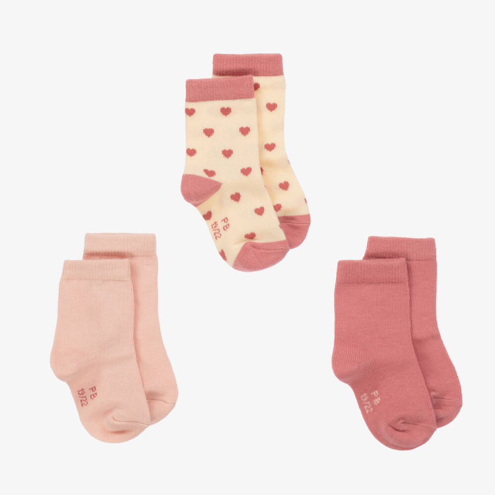 Petit Bateau-Girls Pink Heart Ankle Socks Trio | Childrensalon Outlet