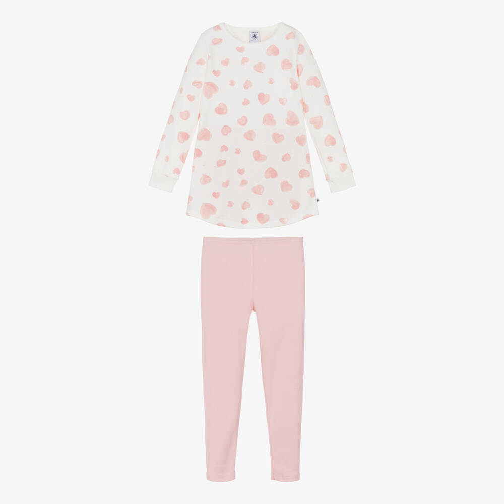 Petit Bateau-Girls Pink Heart Pyjama Set | Childrensalon Outlet