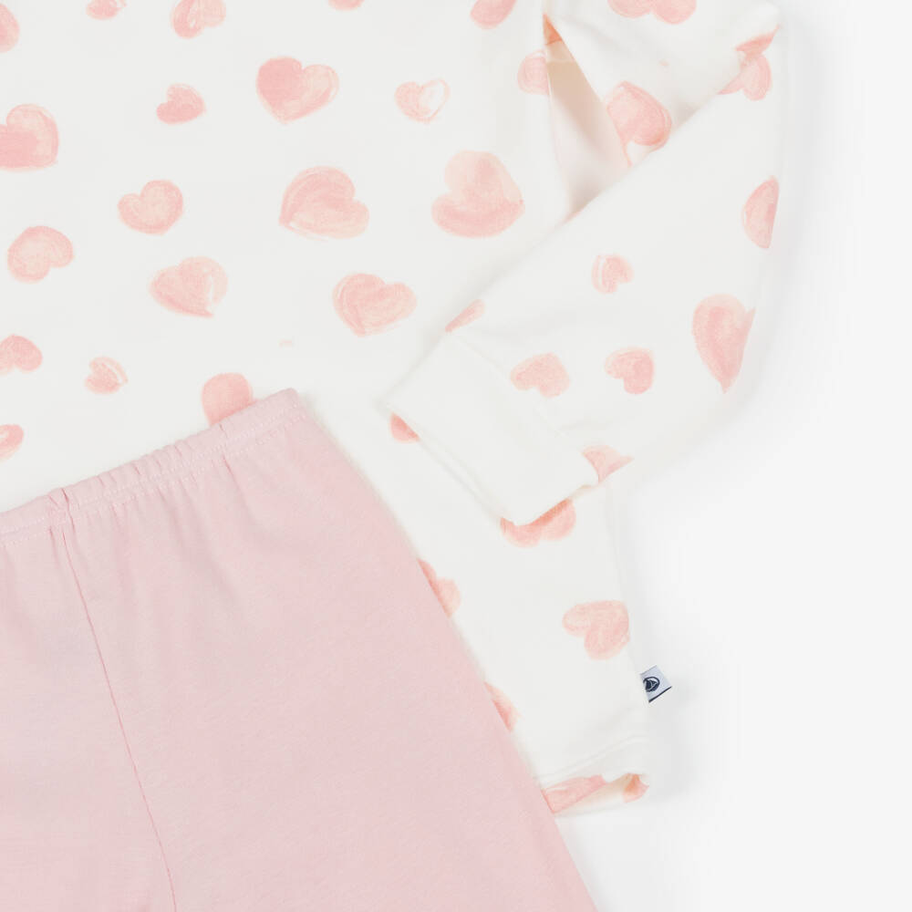 Petit Bateau-Girls Pink Heart Pyjama Set | Childrensalon Outlet