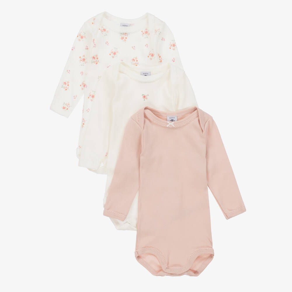 Petit Bateau-Girls Pink & Ivory Bodysuits Set | Childrensalon Outlet