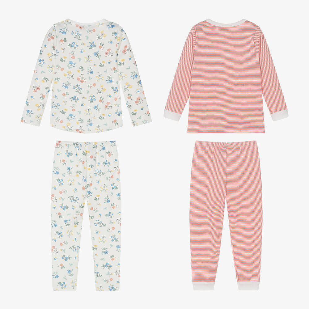 Petit Bateau-Girls Pink & Ivory Cotton Pyjamas (2 Pack) | Childrensalon Outlet