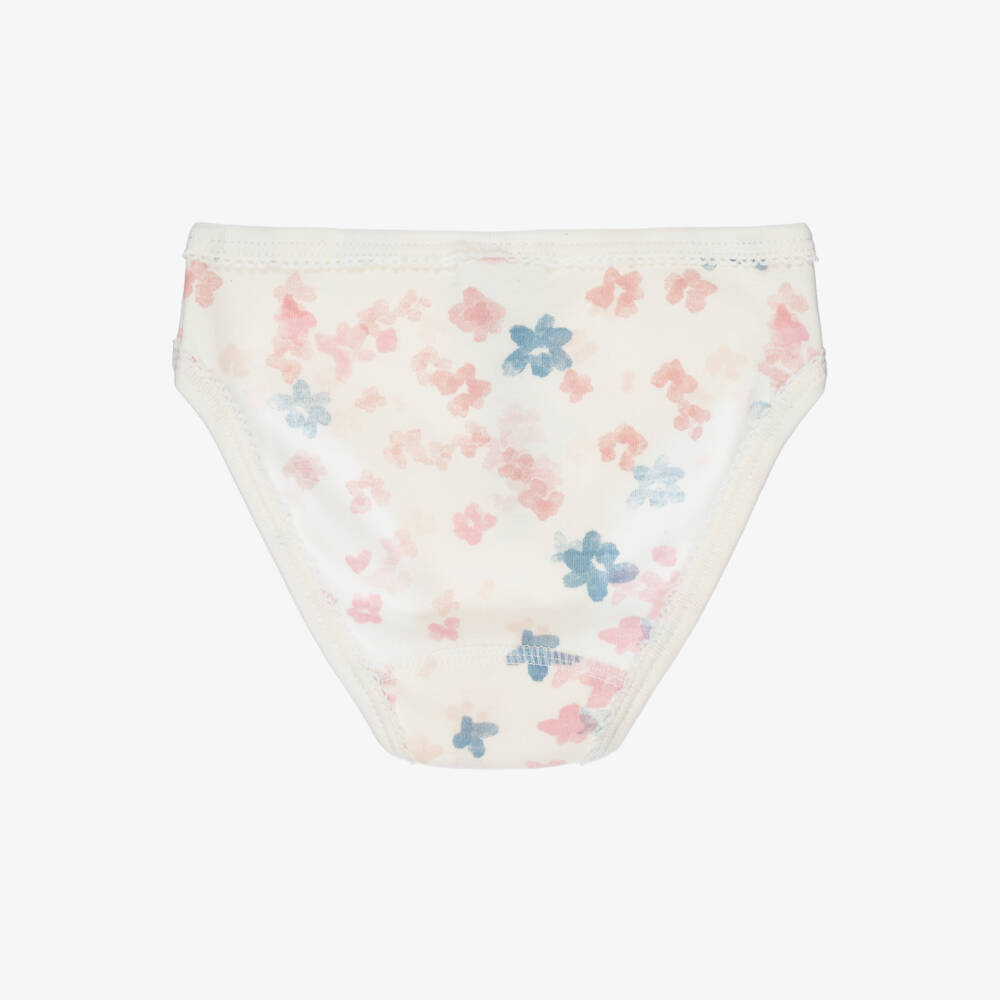 Petit Bateau-Girls Pink & Ivory Floral Cotton Knickers (3 Pack) | Childrensalon Outlet