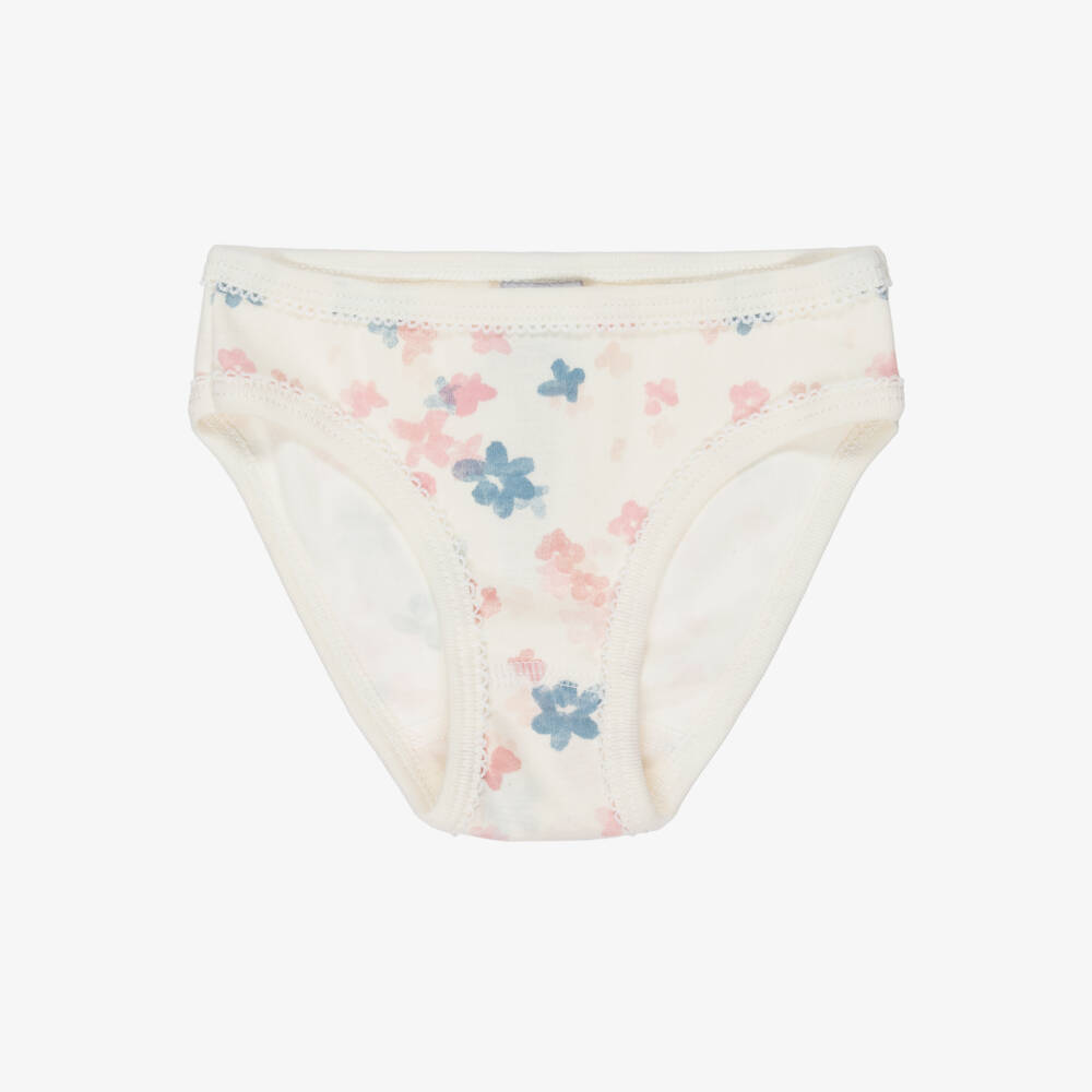 Petit Bateau-Girls Pink & Ivory Floral Cotton Knickers (3 Pack) | Childrensalon Outlet