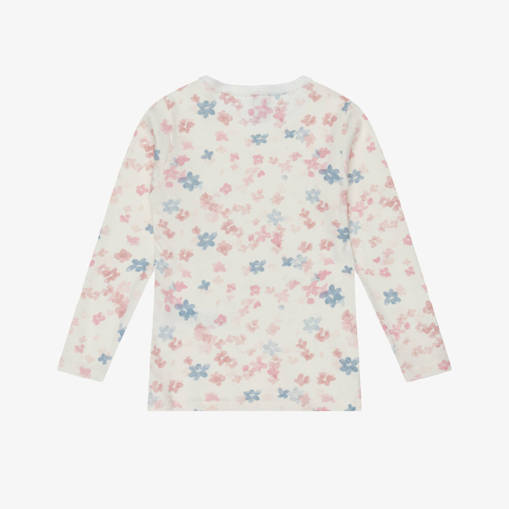 Petit Bateau-Girls Pink & Ivory Floral Cotton Tops (2 Pack) | Childrensalon Outlet