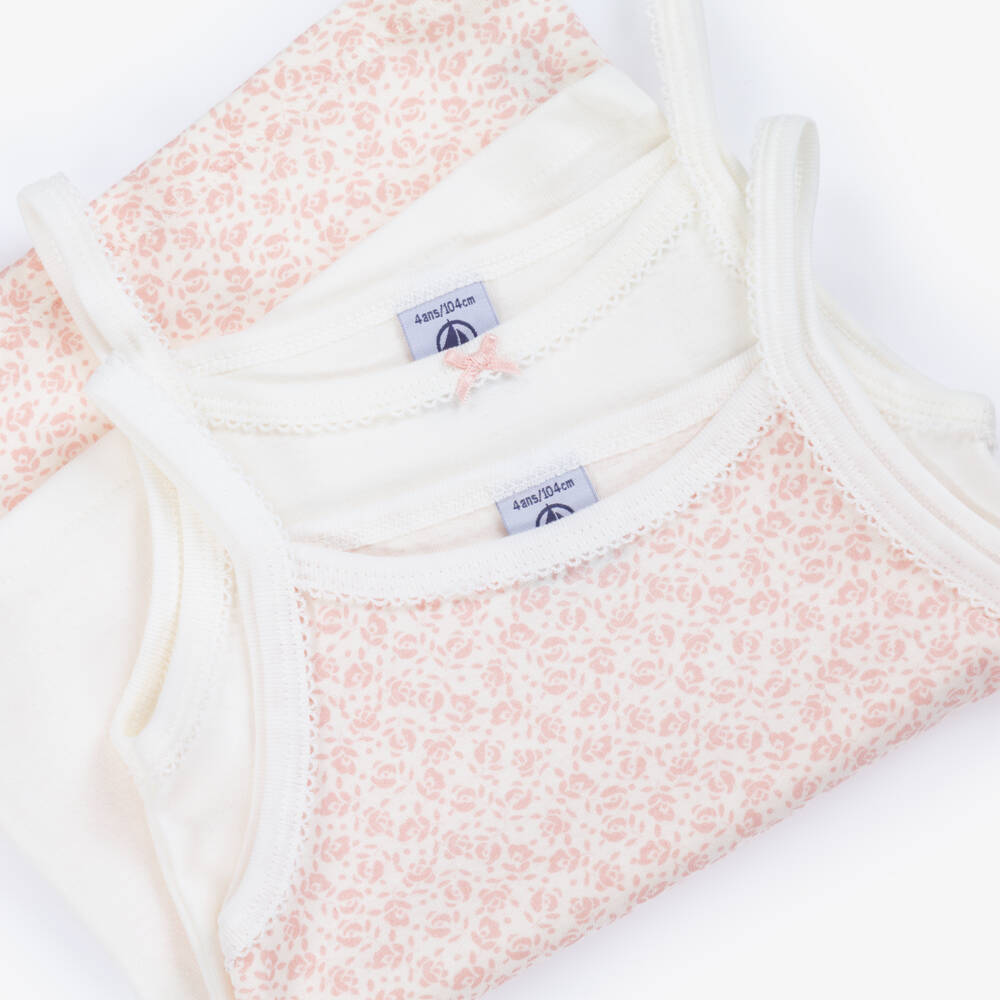 Petit Bateau-Girls Pink & Ivory Floral Knit Vests | Childrensalon Outlet