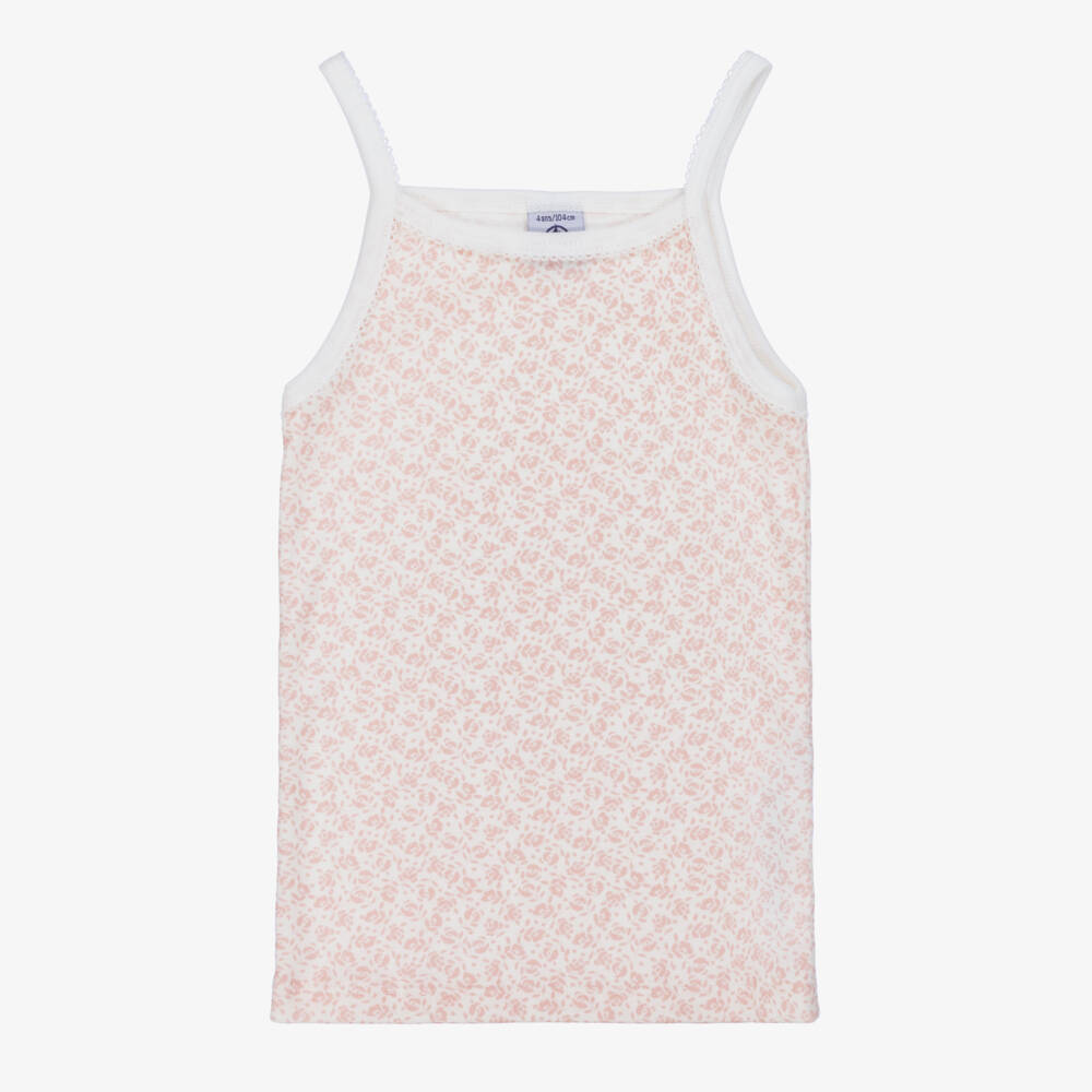 Petit Bateau-Girls Pink & Ivory Floral Knit Vests | Childrensalon Outlet