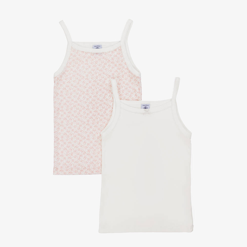 Petit Bateau-Girls Pink & Ivory Floral Knit Vests | Childrensalon Outlet