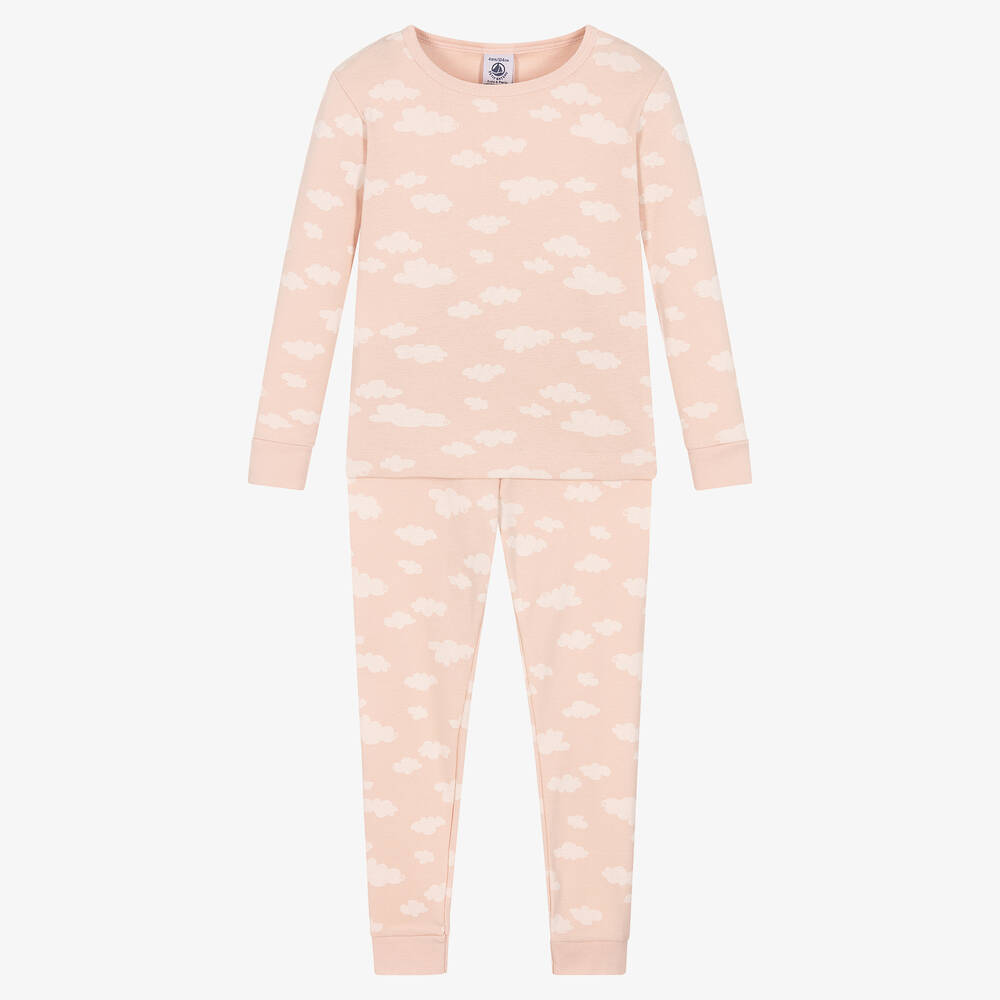 Petit Bateau - Pyjama rose en coton bio à nuages | Childrensalon