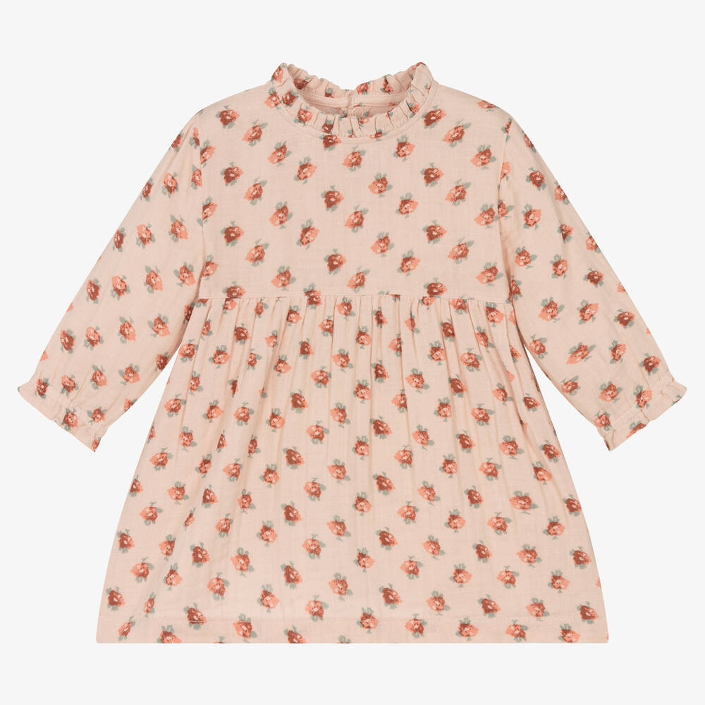 Petit Bateau - Girls Pink Organic Cotton Floral Dress | Childrensalon