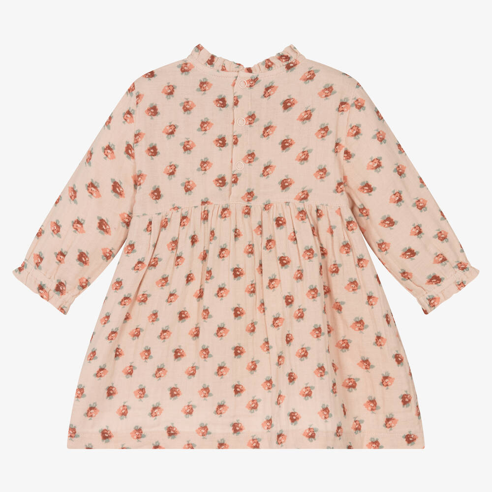 Petit Bateau-Girls Pink Organic Cotton Floral Dress | Childrensalon Outlet