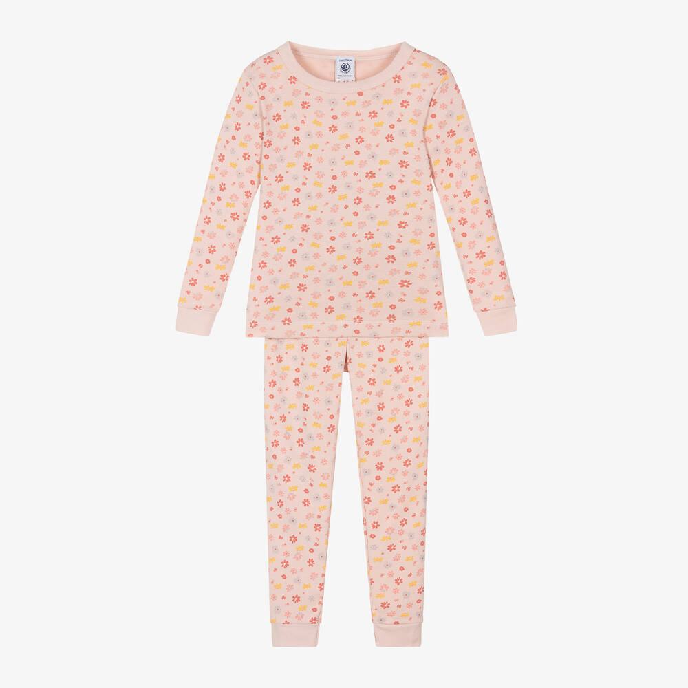 Petit Bateau-Girls Pink Organic Cotton Floral Pyjamas | Childrensalon Outlet