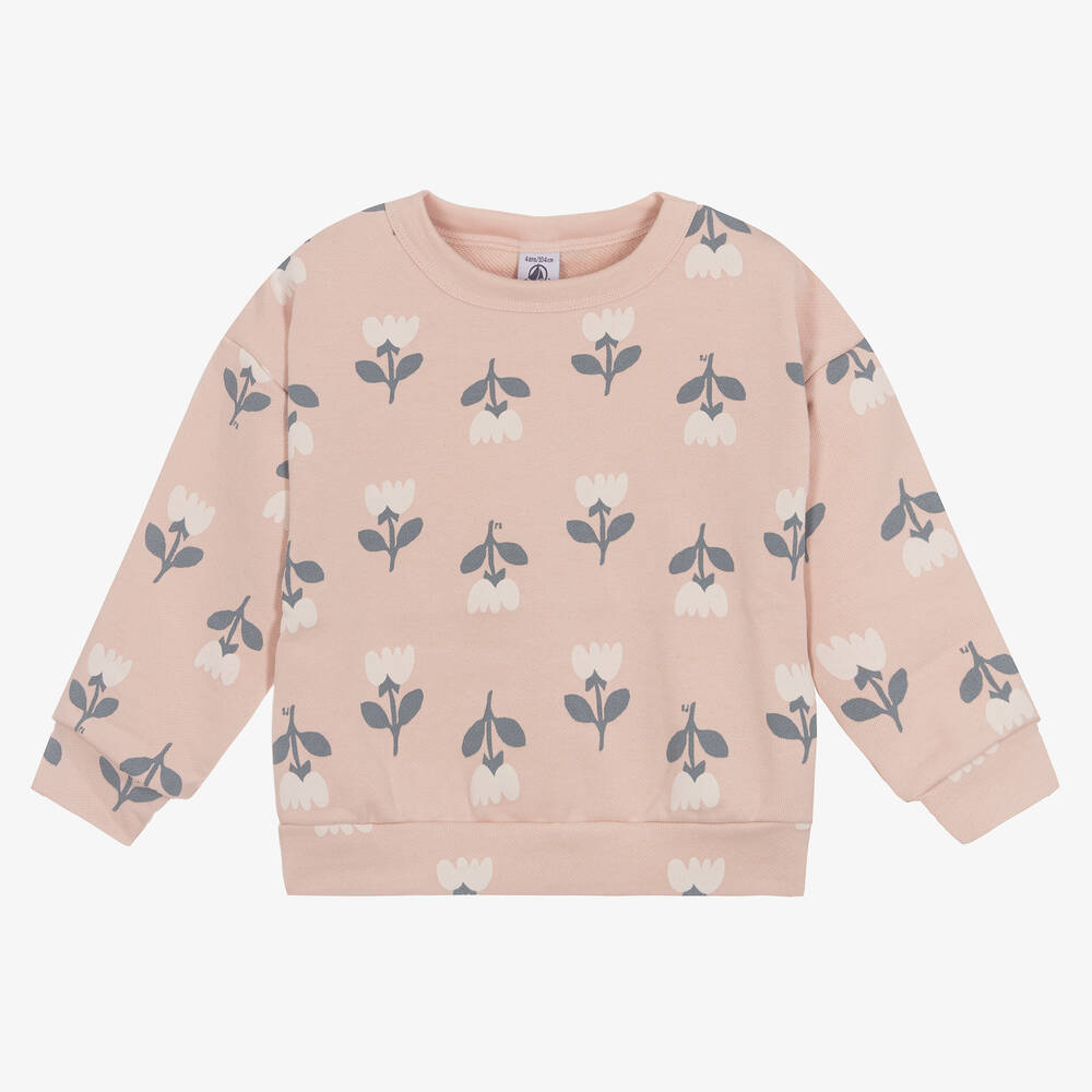Petit Bateau - Girls Pink Organic Cotton Sweatshirt | Childrensalon