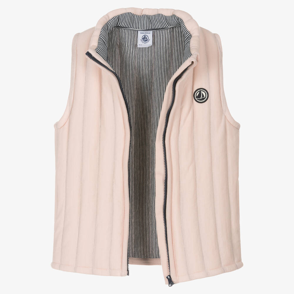 Petit Bateau-Girls Pink Padded Cotton Gilet | Childrensalon Outlet