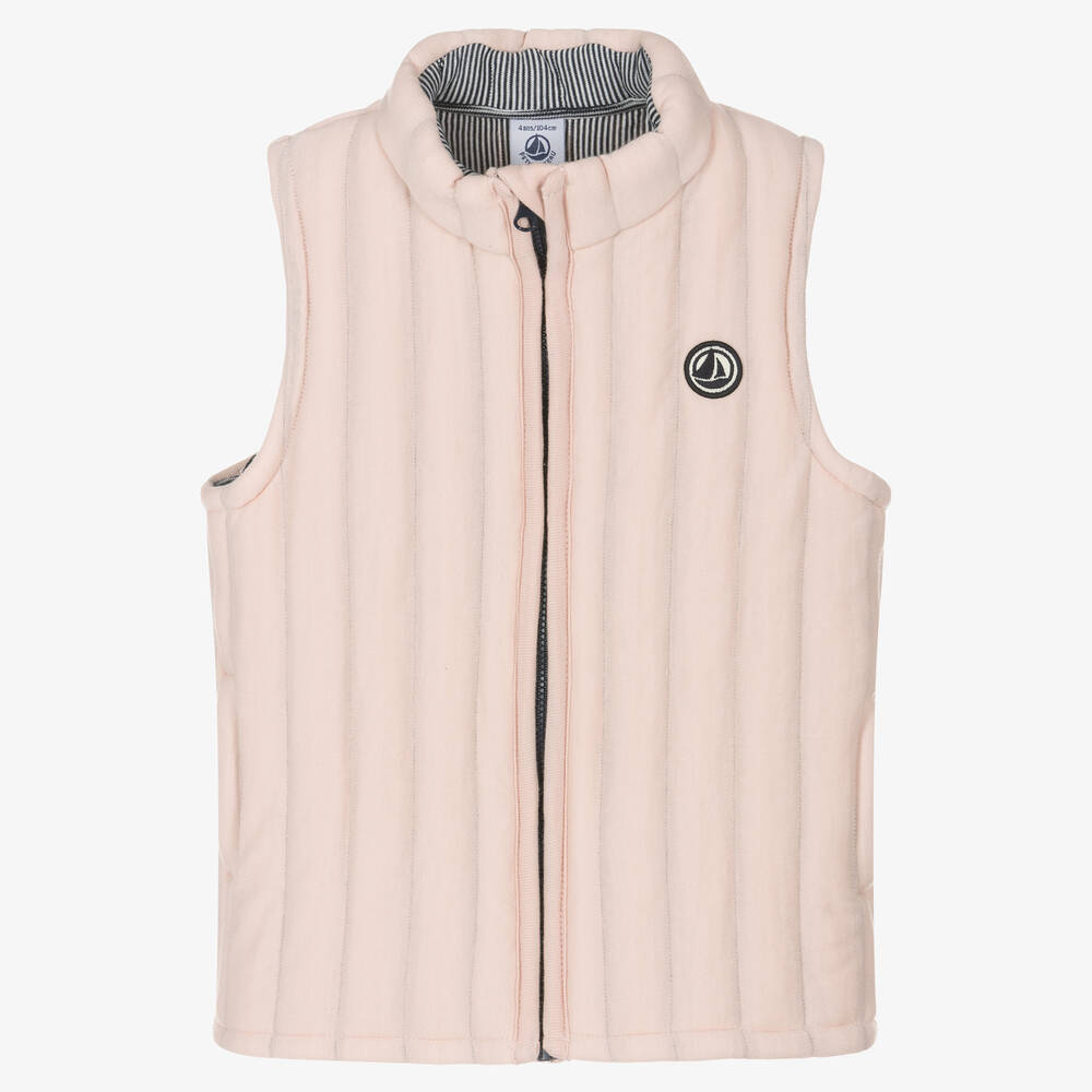 Petit Bateau - Girls Pink Padded Cotton Gilet | Childrensalon