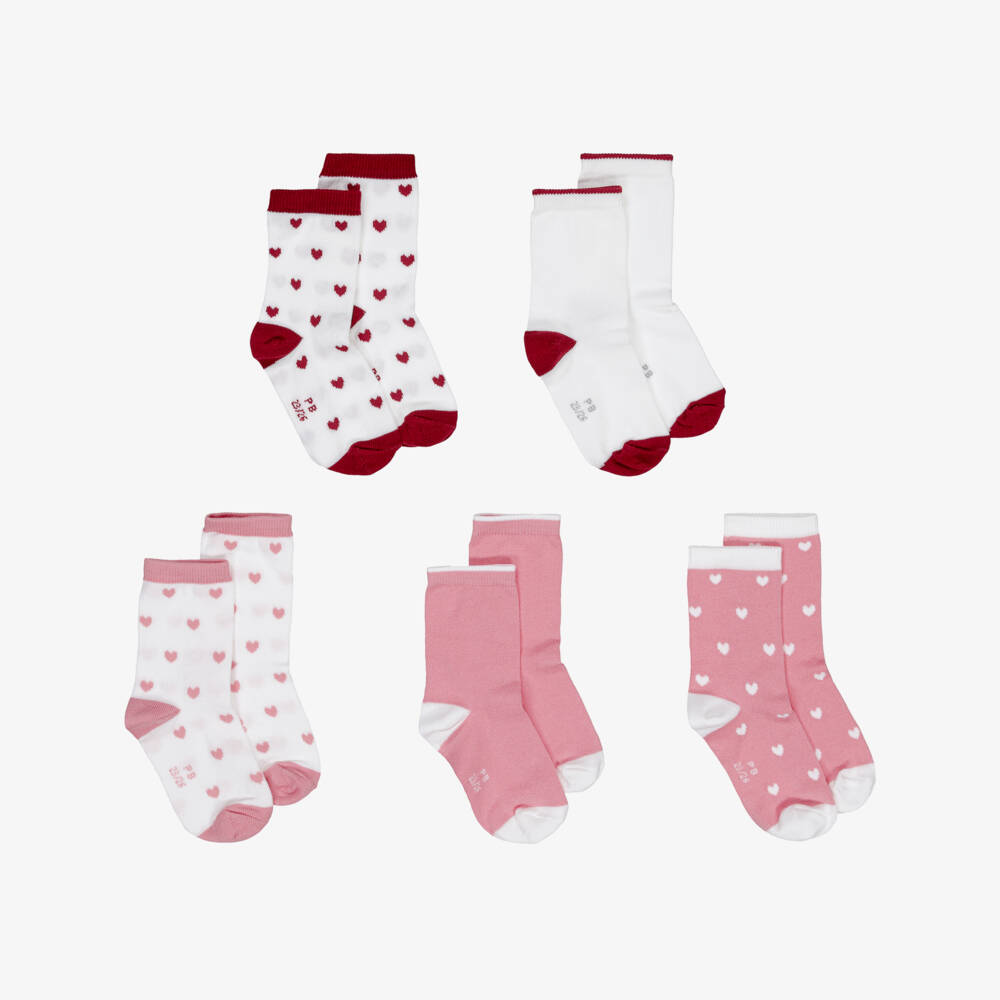 Petit Bateau-Girls Pink, Red & White Heart Socks (5 Pack) | Childrensalon Outlet