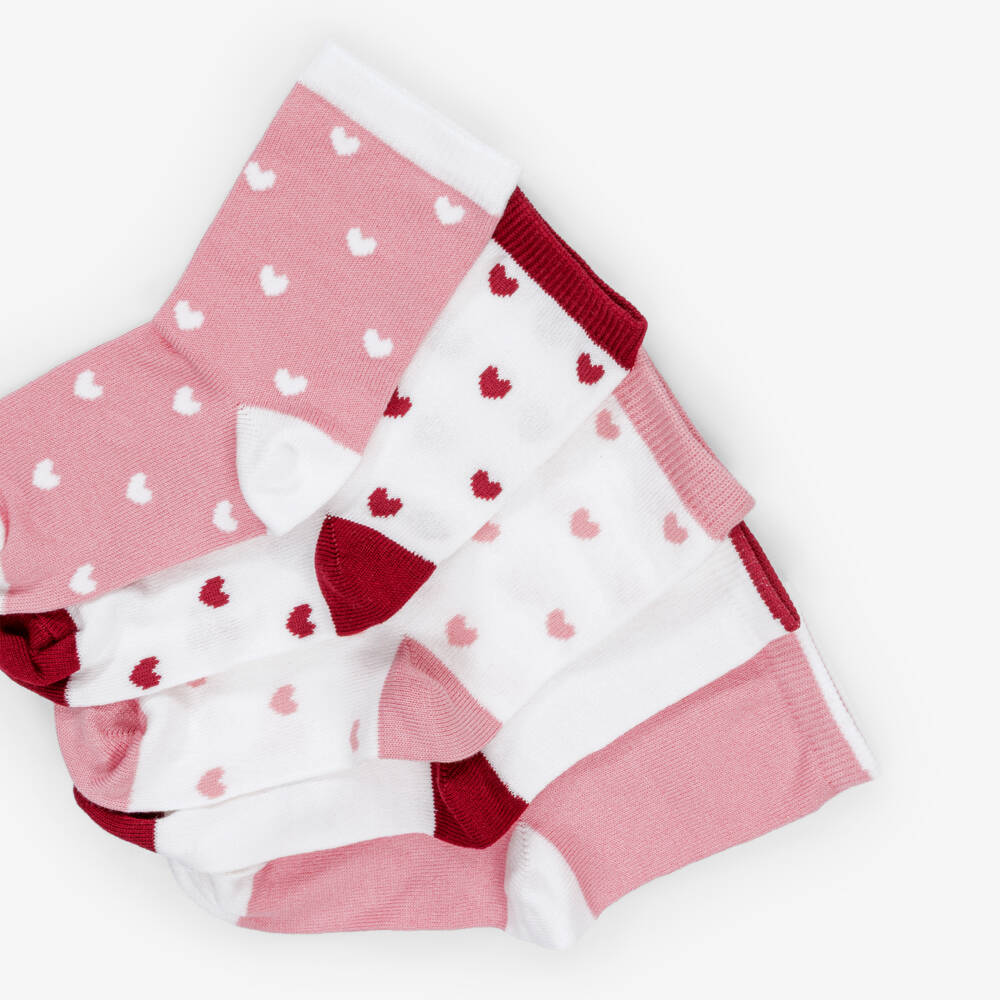 Petit Bateau-Girls Pink, Red & White Heart Socks (5 Pack) | Childrensalon Outlet