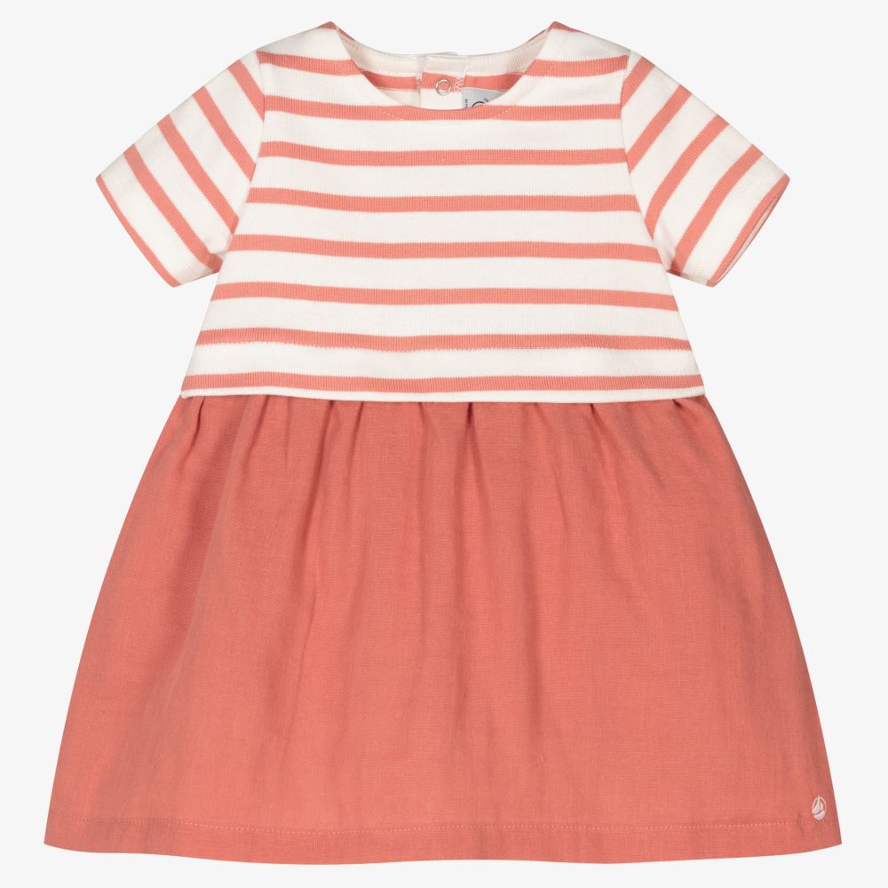 Petit Bateau - Girls Pink Stripe Cotton Dress | Childrensalon