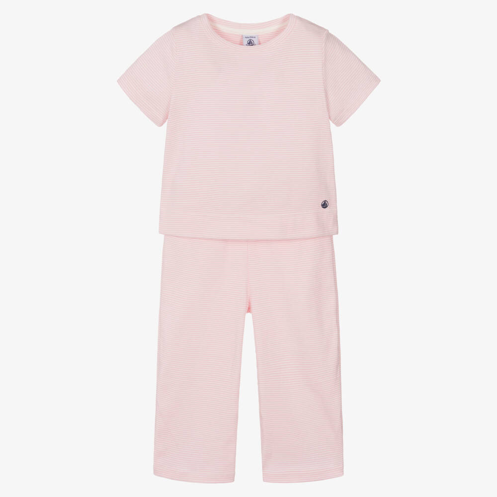 Petit Bateau-Girls Pink Striped Cotton Long Pyjamas | Childrensalon Outlet