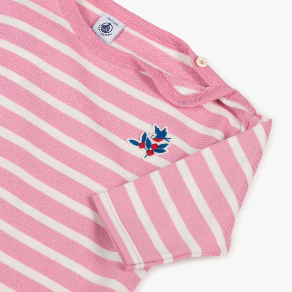 Petit Bateau-Girls Pink Striped Cotton Top | Childrensalon Outlet