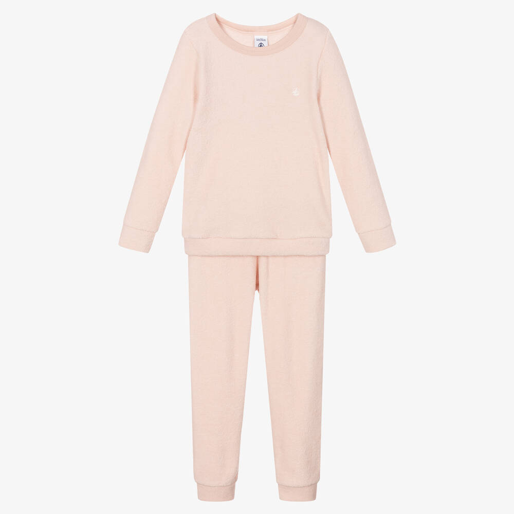 Petit Bateau - Girls Pink Towelling Pyjamas | Childrensalon