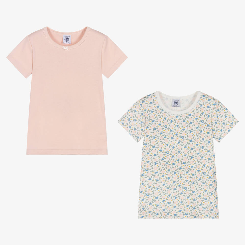 Petit Bateau-تيشيرت قطن عضوي جيرسي لون زهري للبنات (عدد 2) | Childrensalon Outlet
