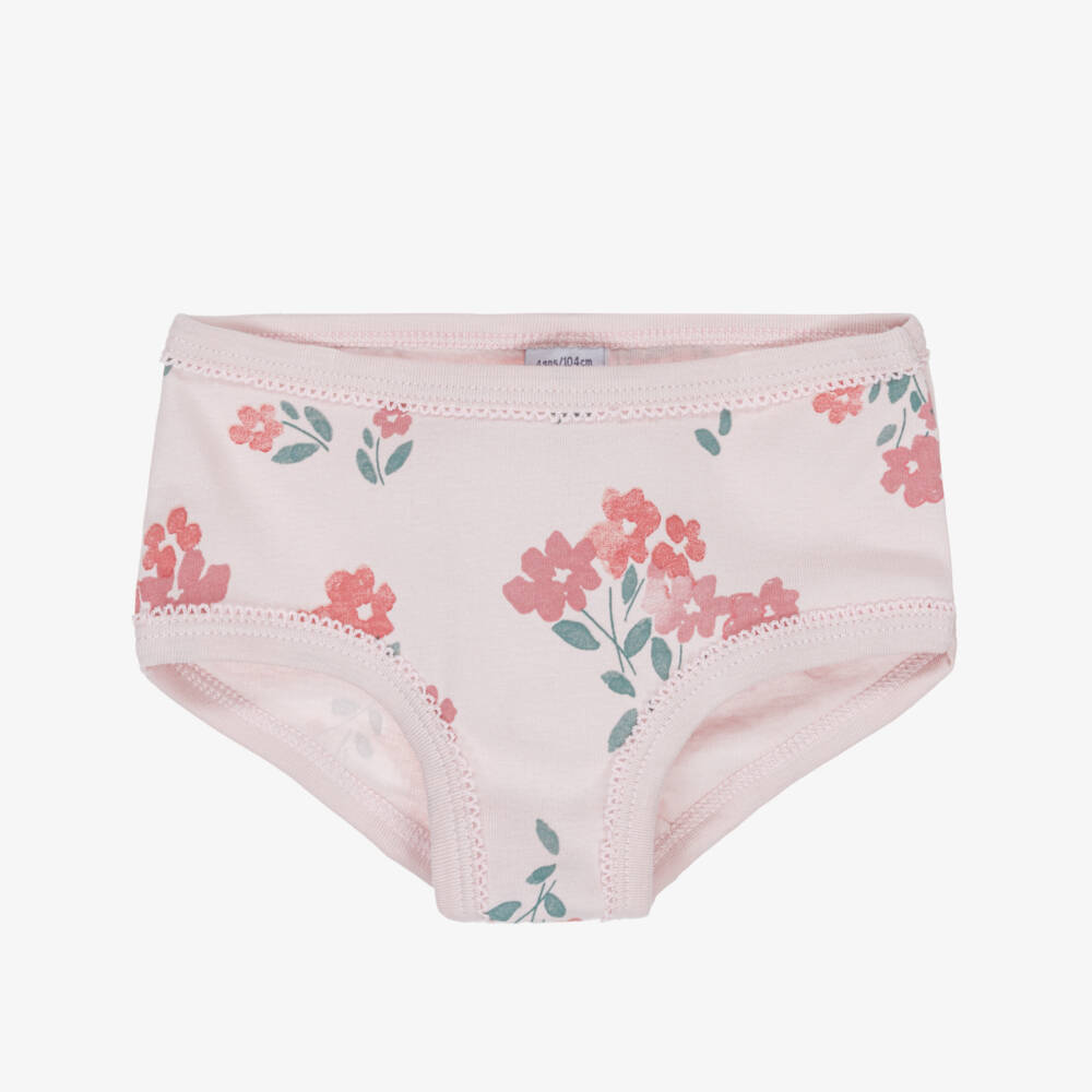 Petit Bateau-Girls Pink & White Organic Cotton Floral Knickers (3 Pack) | Childrensalon Outlet