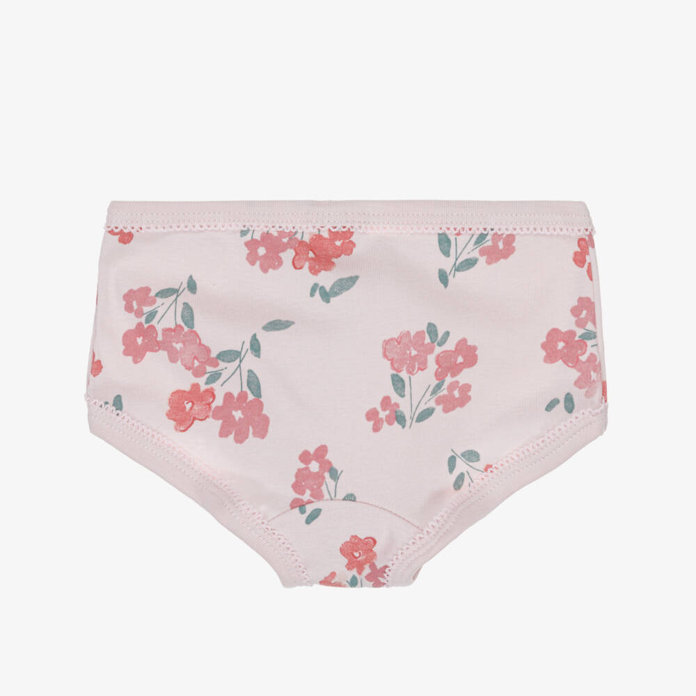 Petit Bateau-Girls Pink & White Organic Cotton Floral Knickers (3 Pack) | Childrensalon Outlet