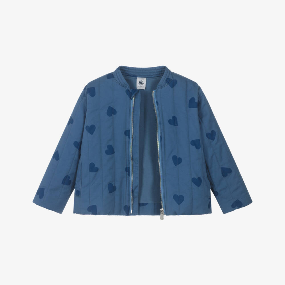 Petit Bateau-Girls Quilted Blue Heart Jacket | Childrensalon Outlet