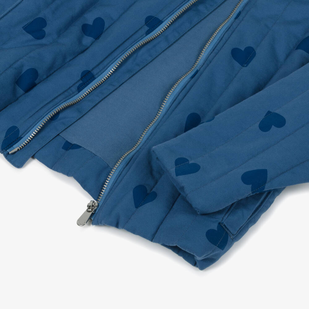 Petit Bateau-Girls Quilted Blue Heart Jacket | Childrensalon Outlet