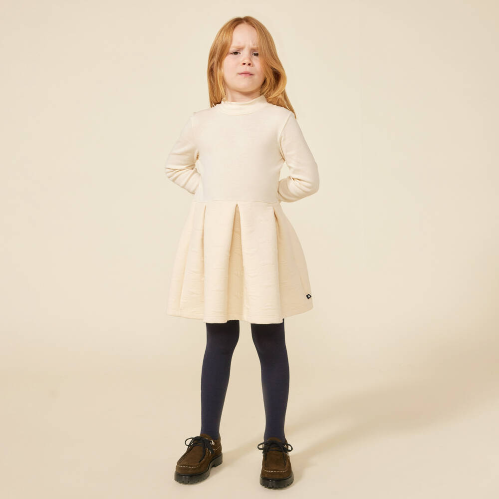 Petit Bateau-Girls Quilted Ivory Cotton Dress | Childrensalon Outlet
