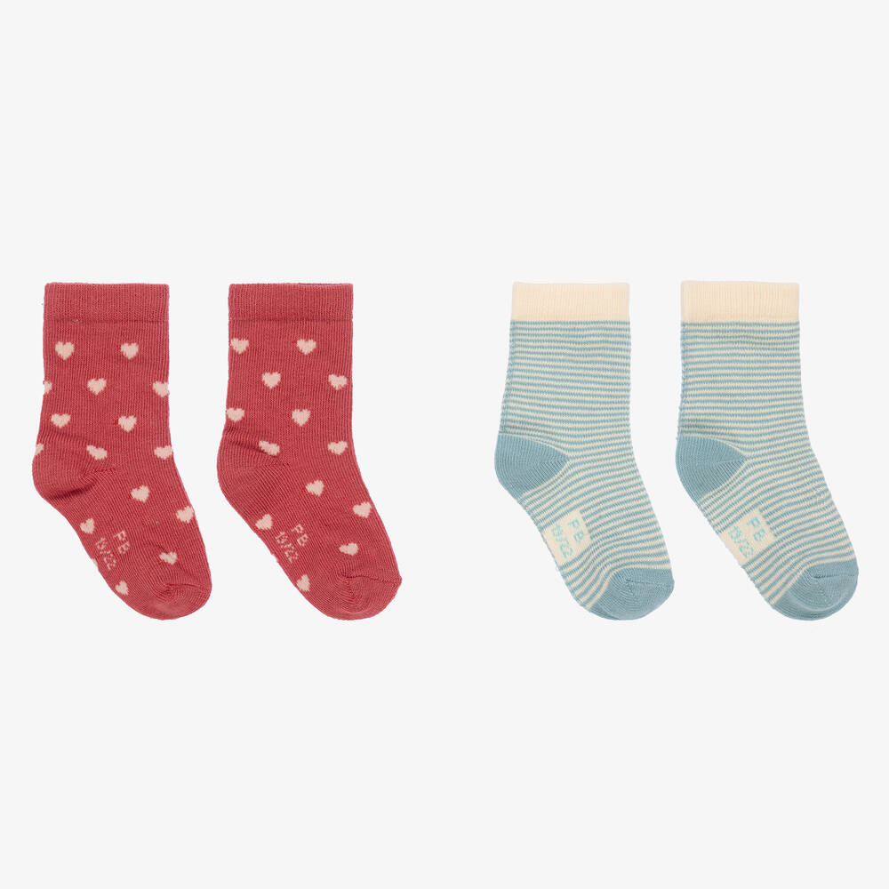 Petit Bateau - Girls Red & Blue Cotton Socks (2 Pack) | Childrensalon