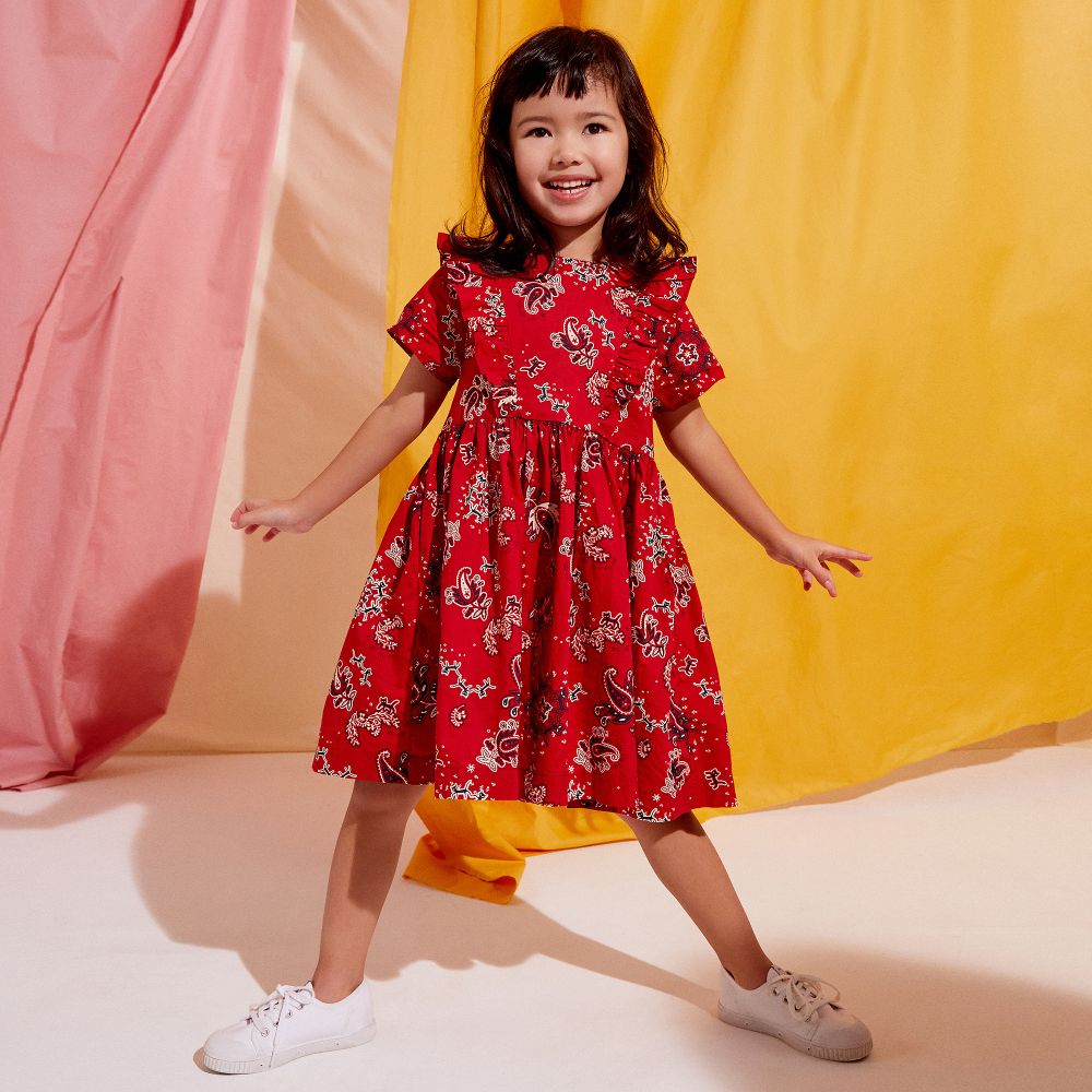 Petit Bateau - Robe rouge en coton Fille